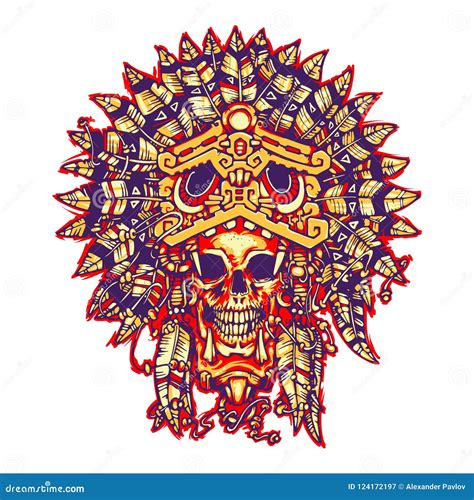 Aztec Warrior Tattoo The Skull In The Mask Of The Jaguar Stock Vector