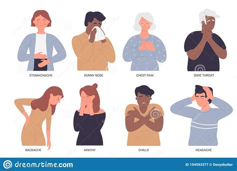 Sick People Bad Health Vector Illustration Cartoon Flat Set Of