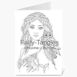 Printable Fairy Tangles Greeting Cards To Color By Norma J Etsy