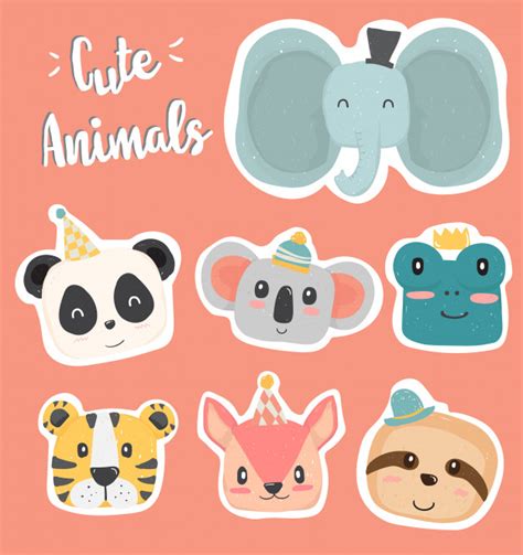 Premium Vector Cute Hand Drawing Wild Animal Head Clip Art In Pastel Color Collection Flat Vector