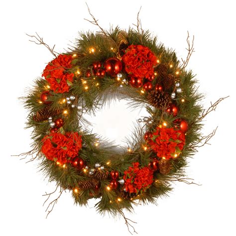 This wreath is also larger than many others on the market. National Tree Co. Decorative Pre-Lit 24" Hydrangea Wreath ...
