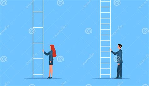 Gender Equality Genders Gap Man And Woman Stand At Career Ladder Different Opportunities