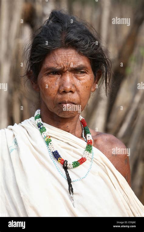 Portrait Of Tribal Woman Bhunjiya Tribe Kodopali Village Chattisgadh India Rural Faces Of