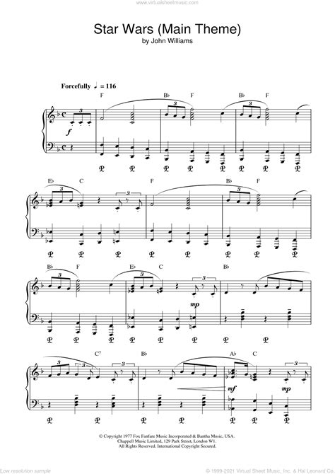 Star Wars Main Theme Sheet Music For Piano Solo V3
