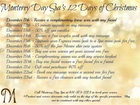 12 Days Of Christmas Promo Starting 121113 Spa Specials Christmas Spa Specials Spa Recipes