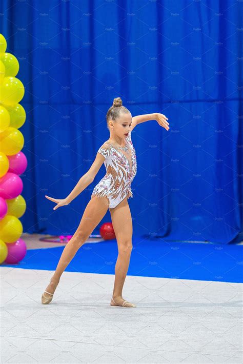 Beautiful Little Gymnast Girl On The Featuring Gymnast Competition