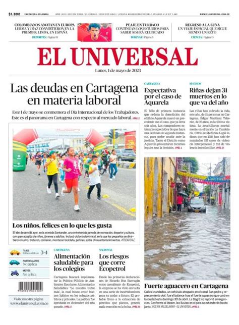 Portada Del 1 De Mayo De 2023 El Universal Cartagena
