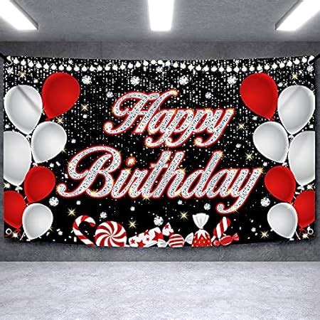 Amazon Com Happy Th Birthday Banner Backdrop Red And Black Years Old Background Bday