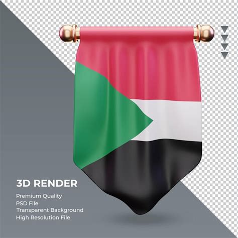 premium psd 3d pennant sudan flag rendering front view