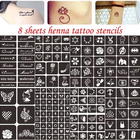 Henna Tattoo Stencils Body Art Face Paint Stencils 8 Sheets Henna