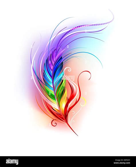 Artistically Painted Rainbow Feather On A White Background Stock Vector