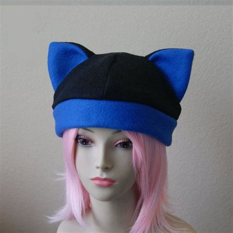 Fleece Cat Hat Black Royal Blue Beanie Style Cap Cute Anime Neko