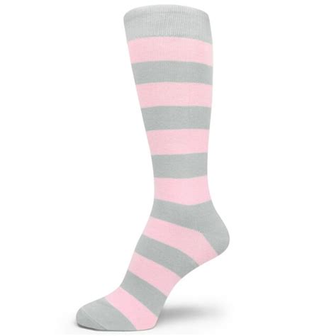 Mens Dress Socks Light Pink Gray Stripe MA134 EBay