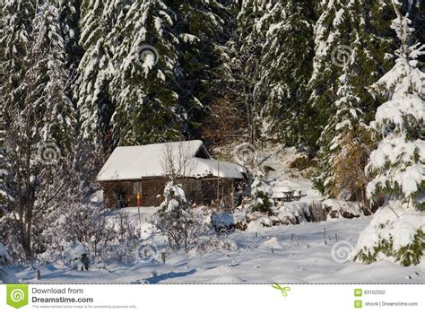 Small Cabin Covered With Fresh Snow Stock Photo Image Of
