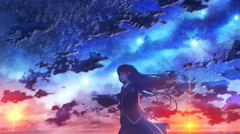 Download 1920x1080 Anime School Girl Sunset Clouds Anime Landscape