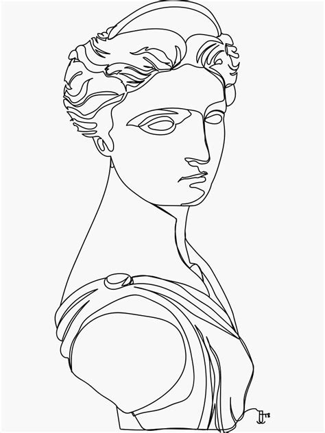 Artemis Greek Statue One Line Drawing Sticker By Jordan Eastwood