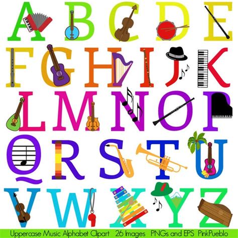 Music Alphabet Font With Instruments Letters Clipart Clip