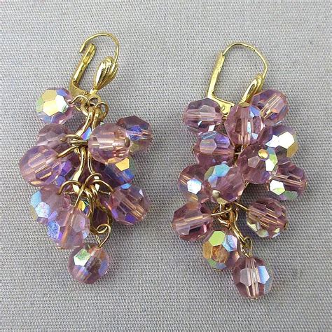 vintage 14k gold ab crystal bead dangle earrings from greatvintagestuff on ruby lane