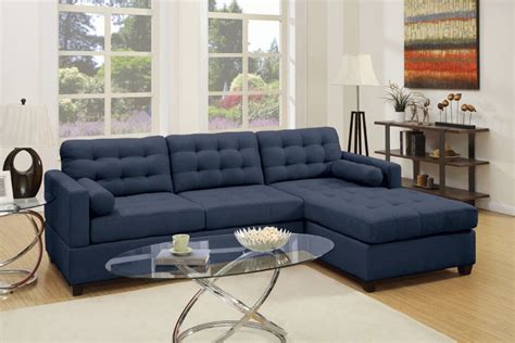 Poundex F6584 2 Pc Manhattan Dark Blue Linen Like Fabric Sectional Sofa