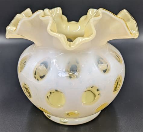 Vintage Fenton Honeysuckle Opalescent Coin Dot Ruffled Edge Vase Ebay