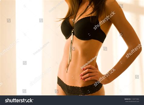 Beautiful Sexy Woman Wearing Black Lingerie Stock Photo