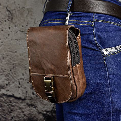 Vintage Leather Cigarette Case Belt Pouch For Men Waist Bags Belt Bag