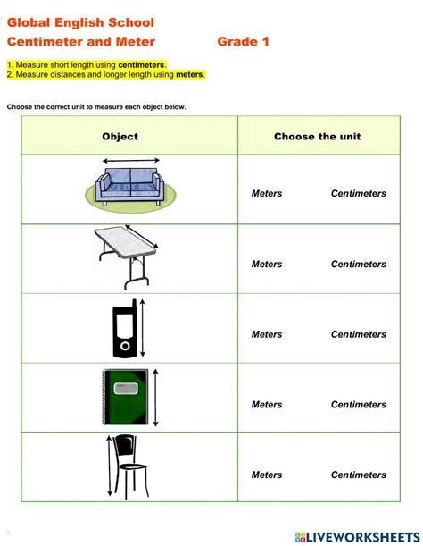 Measure In Meter And Centimeter Interactive Worksheet Live Worksheets