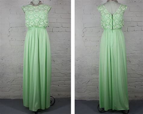 Vintage 70s Seafoam Lime Green Lace And Jersey Formal Gown Prom Etsy Vintage Dresses 70s Prom