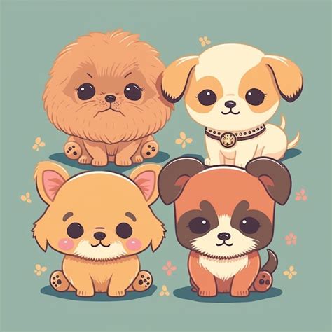 Dibujos Animados Lindos Cachorros Chibi Foto Premium