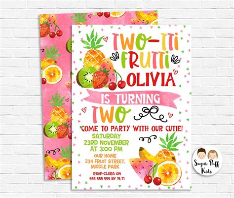 Printable Two Tti Fruity Birthday Invitations Two Tti Frutti Etsy