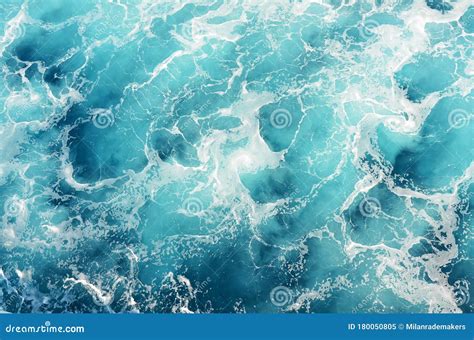 Rough Deep Turquoise And Blue Sea With White Foam Bubbles Texture