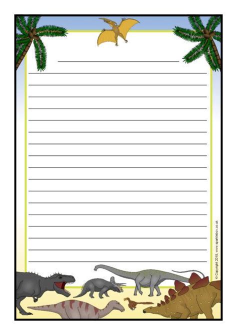 Dinosaur A4 Page Borders Lined Sb12418 Page Borders Writing