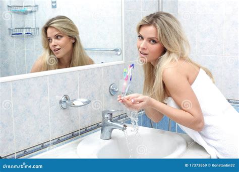 Woman In The Bathroom Stock Image Image Of Care Human 17373869