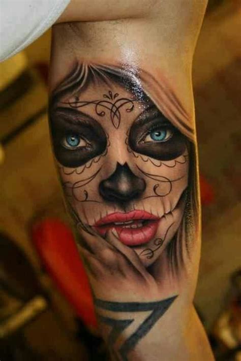 Sugar Skull Facw Tattoo Red lips kisses | Sugar Skull Faces | Pinterest