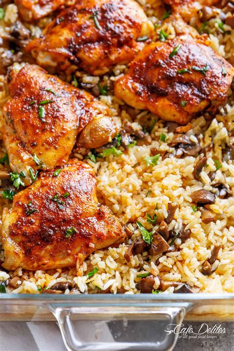 Our best chicken thigh recipes. Oven Baked Chicken And Rice - Cafe Delites
