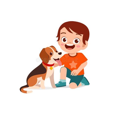 Niño Pequeño Y Lindo Feliz Jugando Con Perro Mascota Ilustración Del Vector Ilustración De