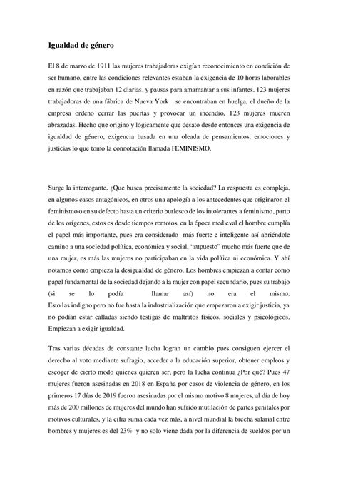 Ensayo Sobre La Igualdad De GÉnero Monografías Ensayos De Lengua Y
