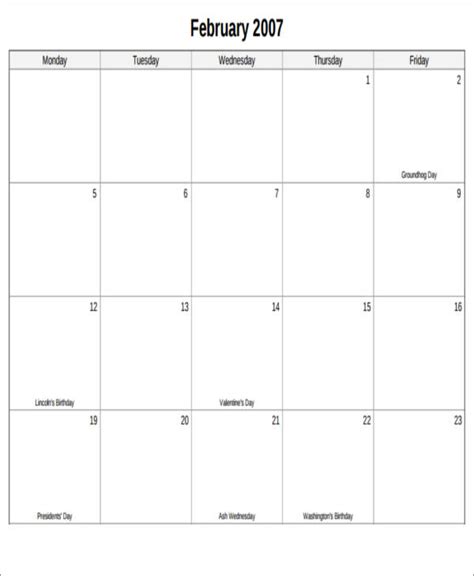 Printable Monthly Calendar Template Excel