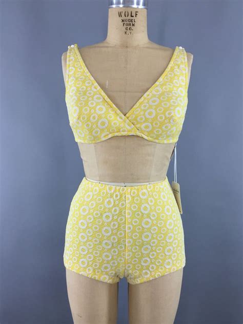 Vintage Itsy Bitsy Teeny Weeny Yellow Polka Dot Bikini Swimsuit 1960s Swim Suit Yellow Polka