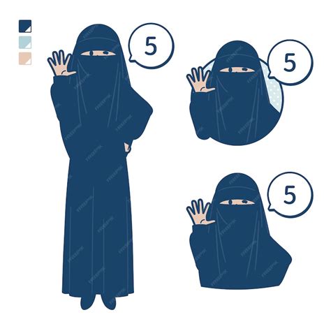 Eine Muslimische Frau Die Einen Niqab Trägt Mit 5 Bildern Premium Vektor