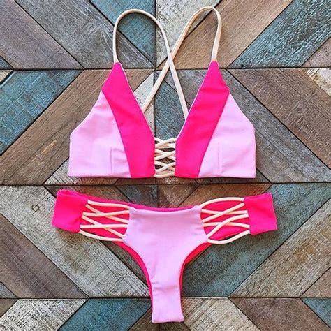 Melbourne Criss Cross Triangle Cheeky Bikini Set In Hot Pink Bikinis