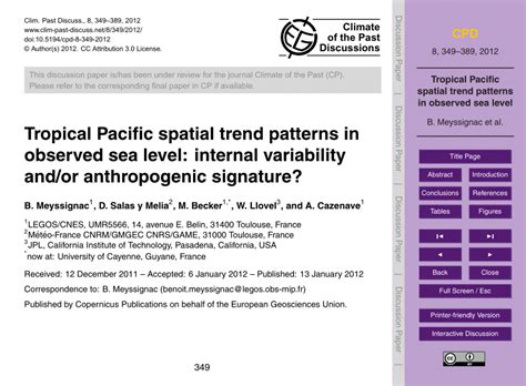 Pdf Tropical Pacific Spatial Trend Patterns In Observed Sea Level