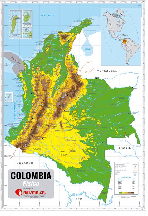 Mapa F Sico De Colombia Impreso En Tela Pvc Tipo Poli Ster De X Cms Arisma