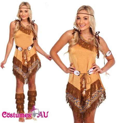Ladies Pocahontas Native American Indian Wild West Fancy Dress Party Costume Ebay