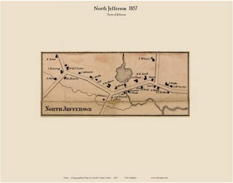 North Jefferson Maine 1857 Old Town Map Custom Print Lincoln Co