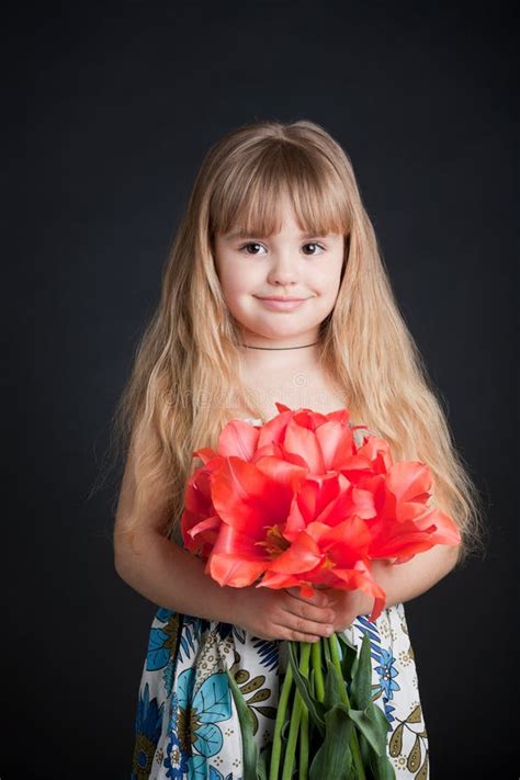 Little Girl Holding Flower Stock Photo Image Of Tulip 14181834