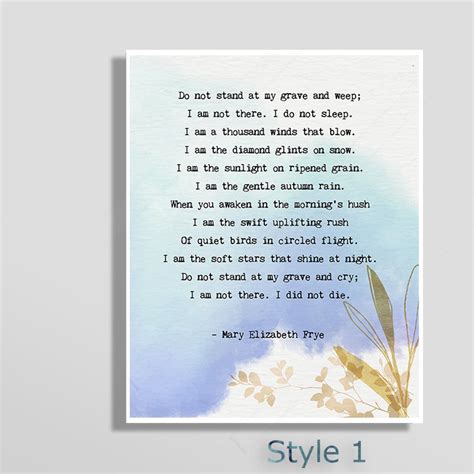 Do Not Stand At My Grave And Weep Poem Mary Elizabeth Frye Etsy