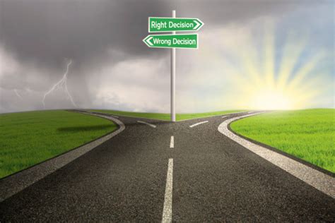 Road Sign Of Right Vs Wrong Decision Stock Photo Download Image Now