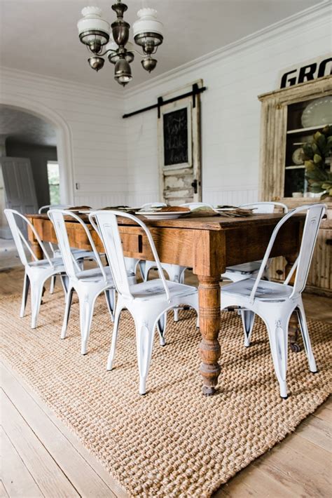 Farmhouse Dining Table With Metal Chairs