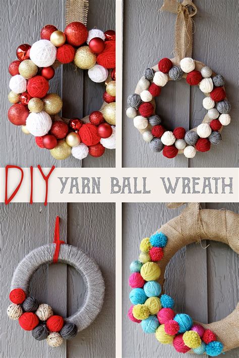 Make Festive Diy Yarn Ball Wreaths Using A Wreath Ring Yarn Ribbon